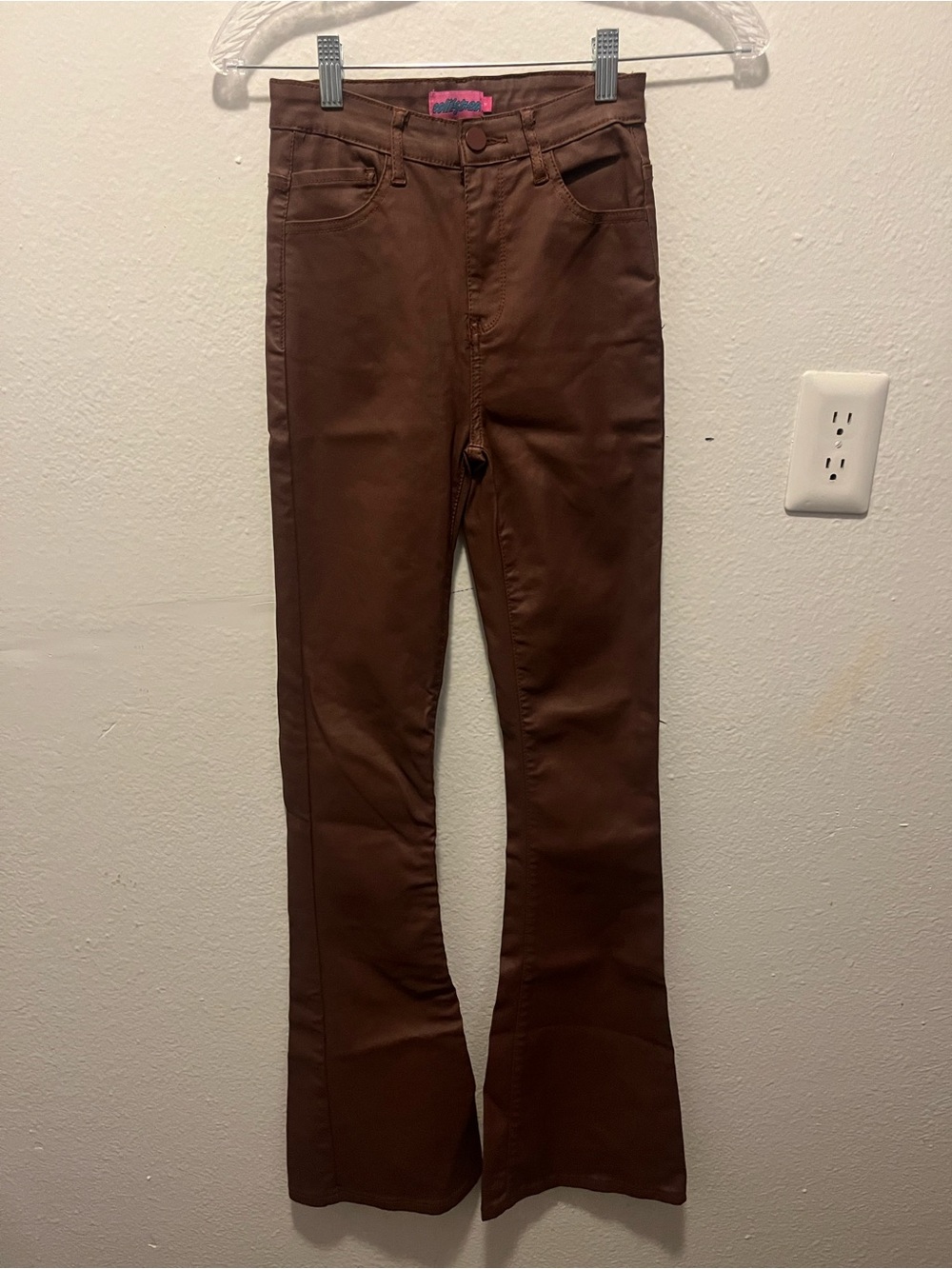 Edikted Brown Faux Leather Coated Flare Pants Womens High Rise